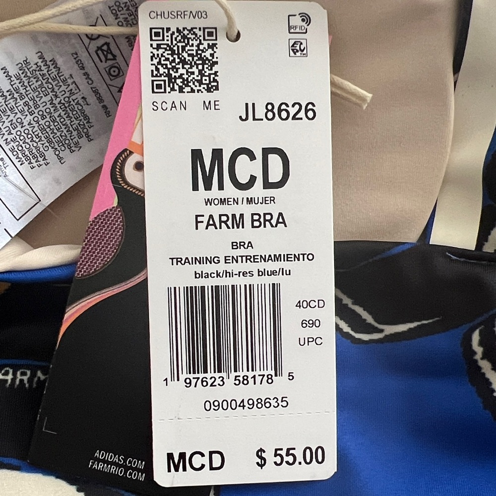 Adidas X Farm Rio Blue Multicolor Butterfly Crop Top - Picture 10 of 11